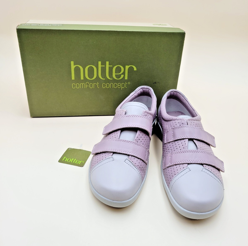 Hotter Comfort Concept Leap Flats Women Sz 7.5 Purple grey Leather Hook & Loop